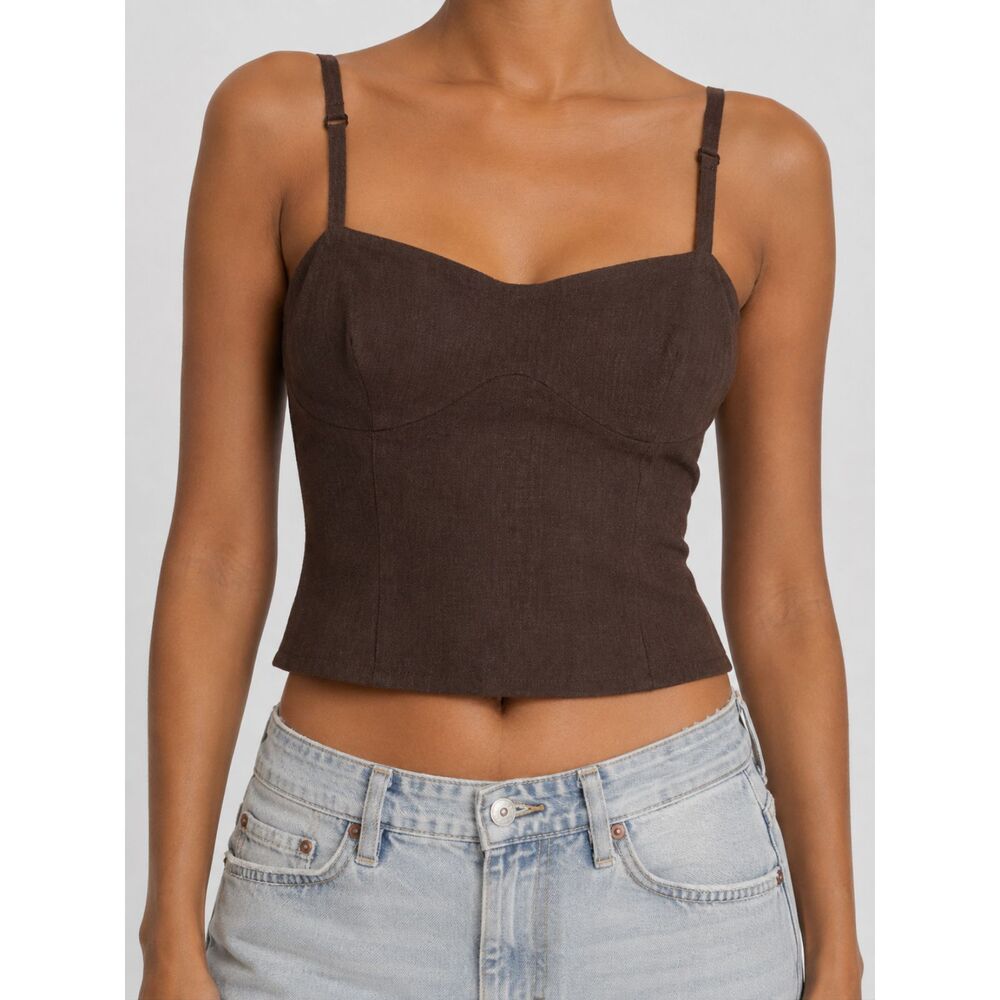 FENITY NWT Brown Linen Blend Corset Top XS Bustier Cami Y2K Minimalist